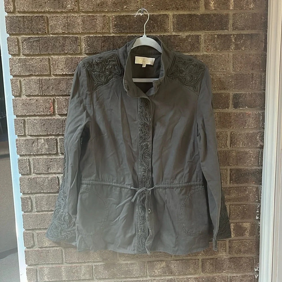 LOVE SAM Olive Green snap front jacket drawstring waist 100% cotton size medium - Picture 1 of 14